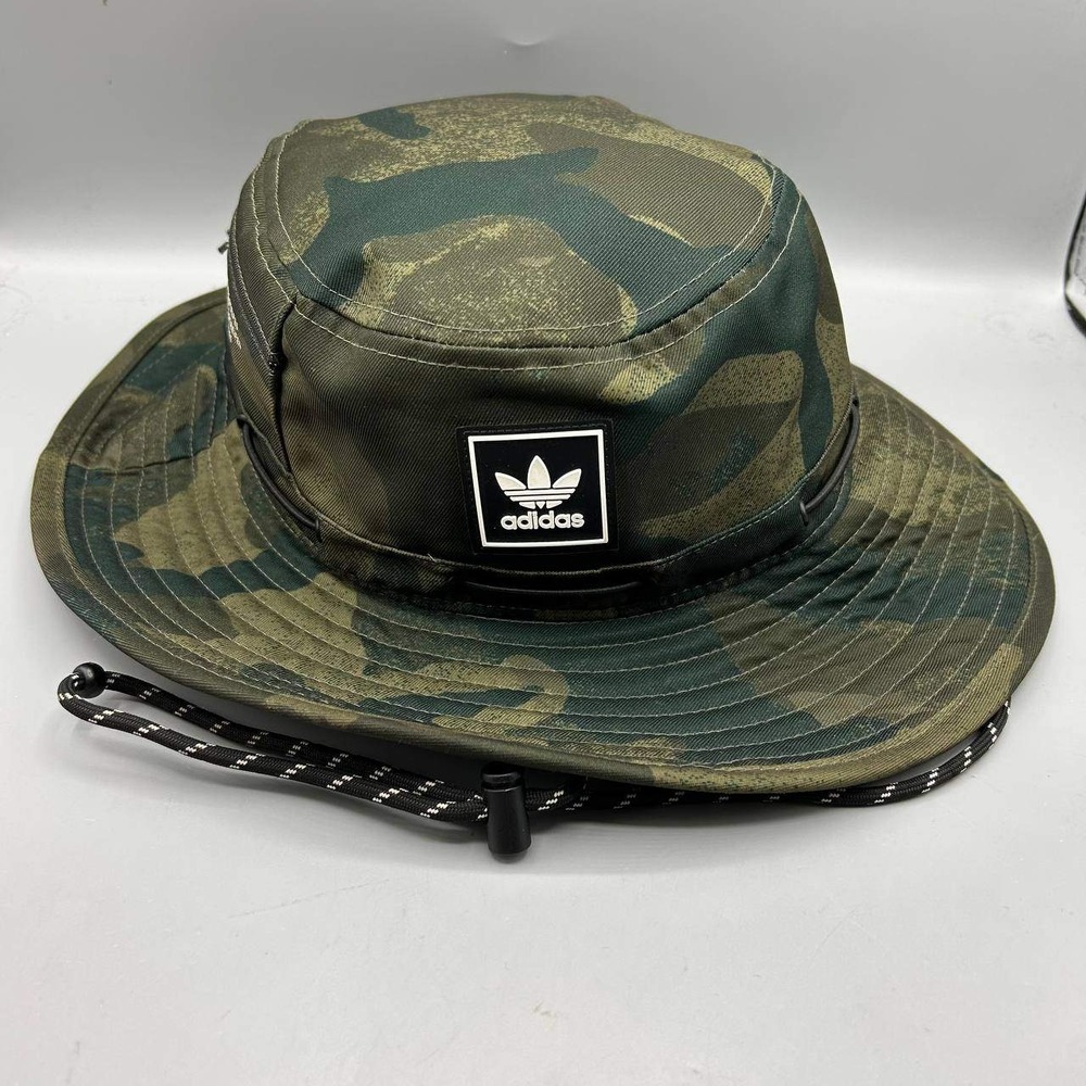 Adidas Hat Men Green Camouflage Bucket Cap Drawstring Strap